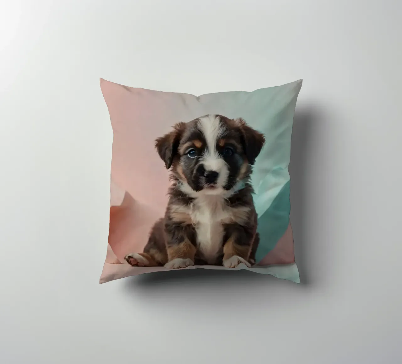 Simpatico cucciolo seduto tra rocce color pastello cuscino da DesignDoodle