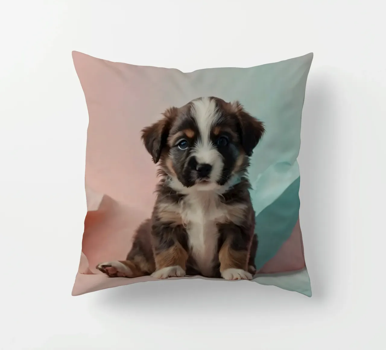 Simpatico cucciolo seduto tra rocce color pastello cuscino da DesignDoodle