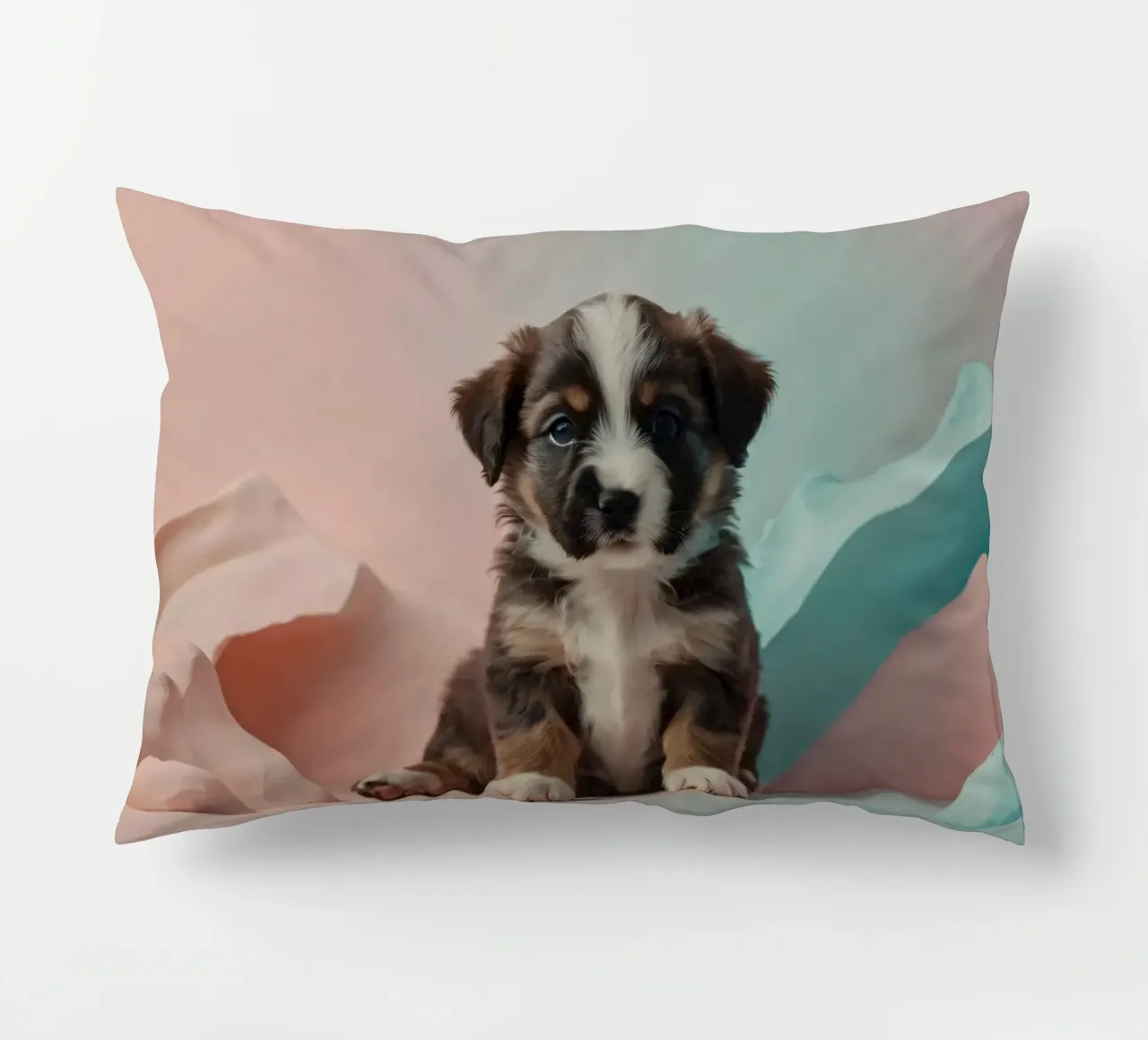 Simpatico cucciolo seduto tra rocce color pastello cuscino da DesignDoodle