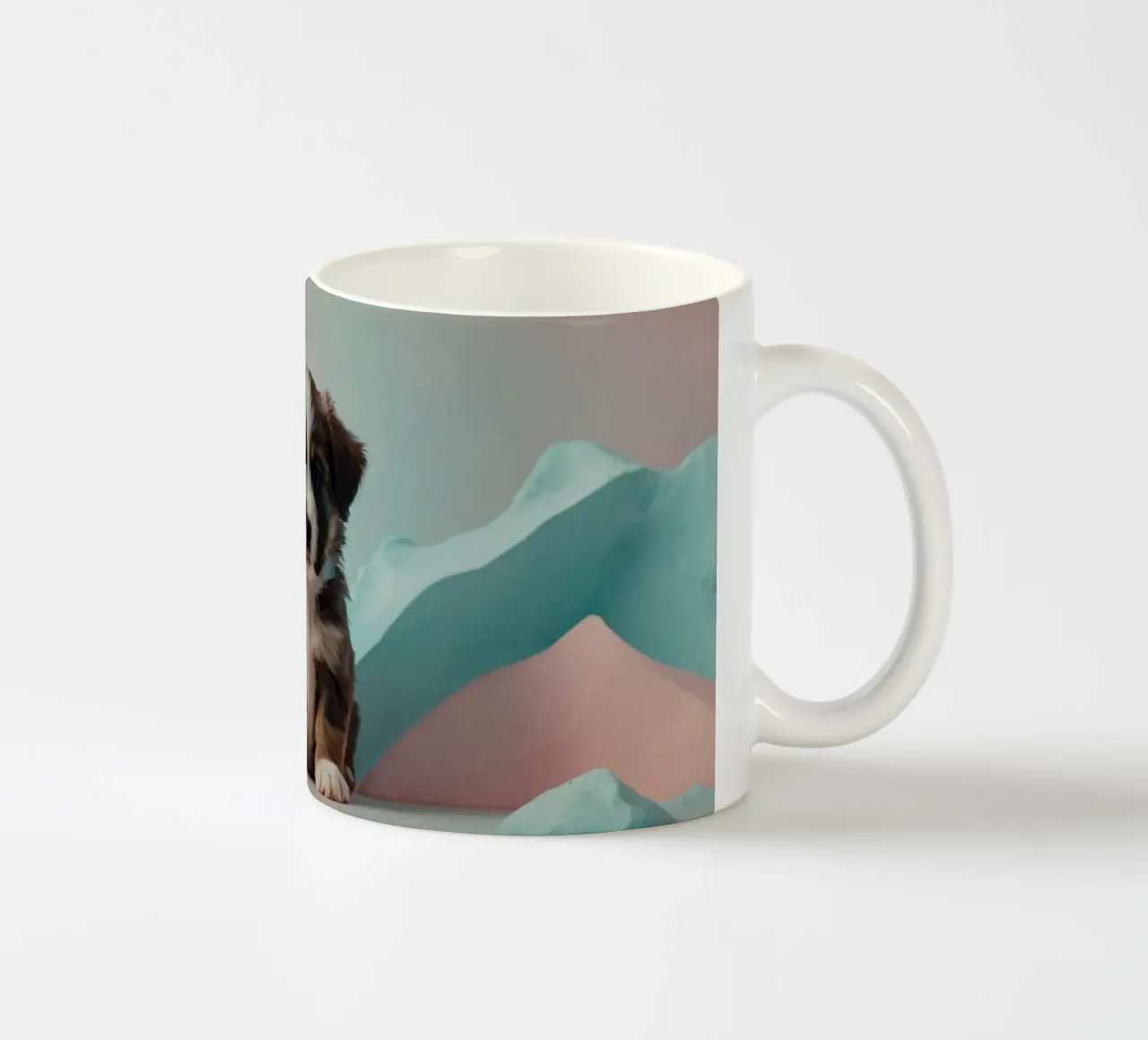 Simpatico cucciolo seduto tra rocce color pastello tazza in ceramica da DesignDoodle