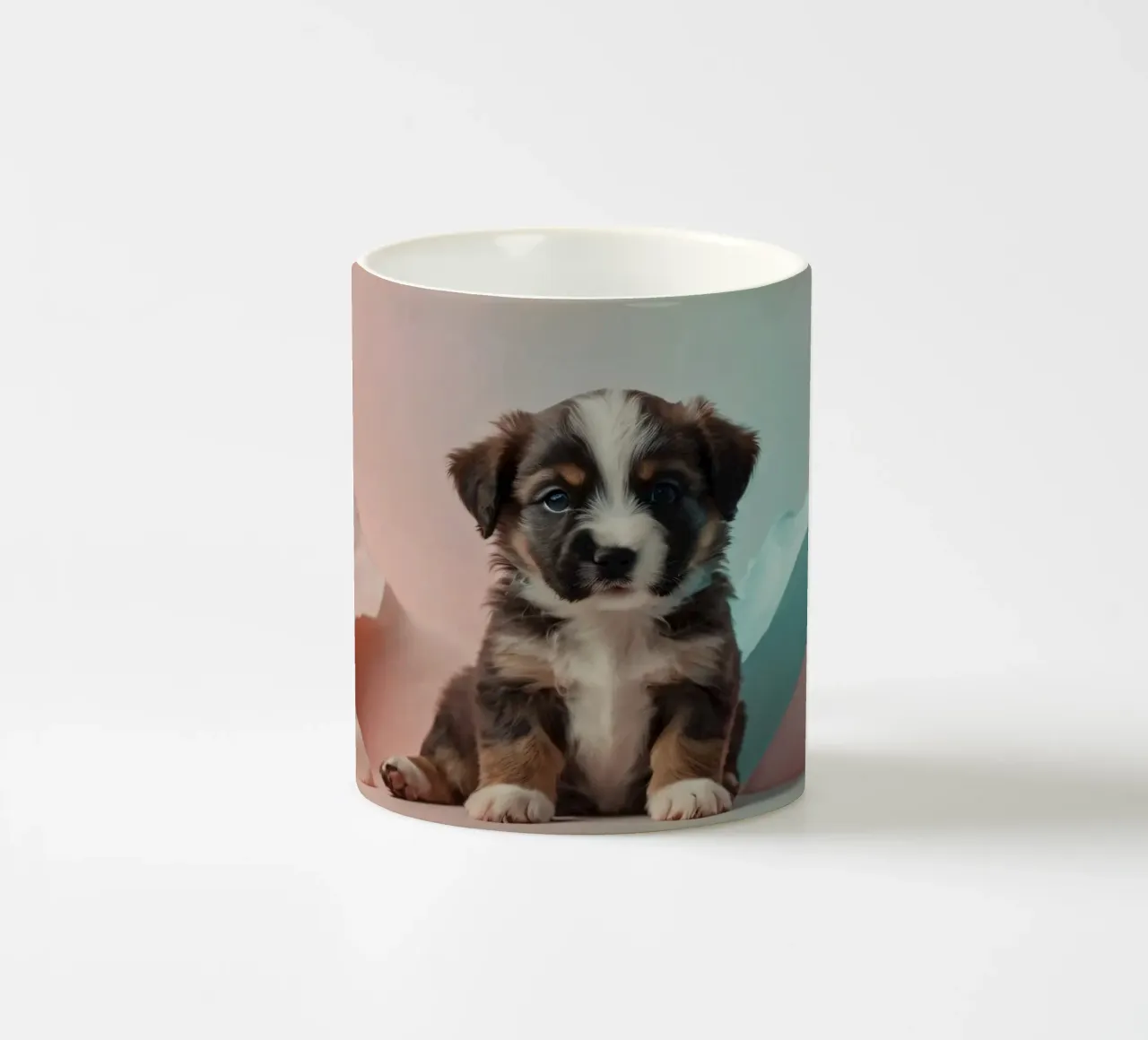 Simpatico cucciolo seduto tra rocce color pastello tazza in ceramica da DesignDoodle