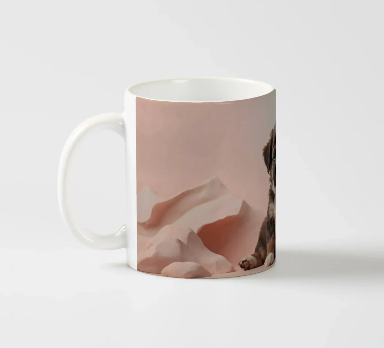 Simpatico cucciolo seduto tra rocce color pastello tazza in ceramica da DesignDoodle