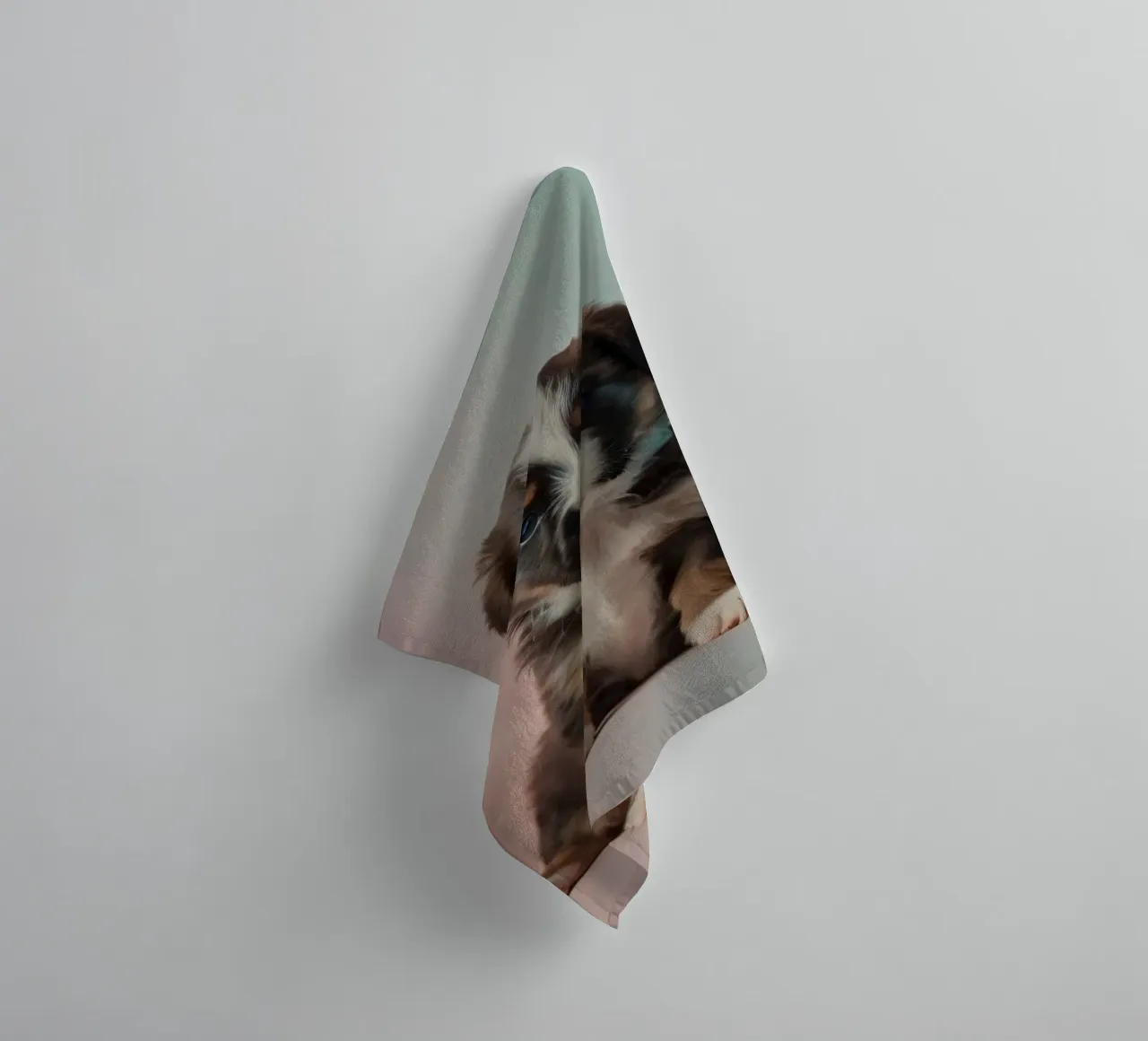 Cute puppy sitting between pastel-colored rocks towel by DesignDoodle