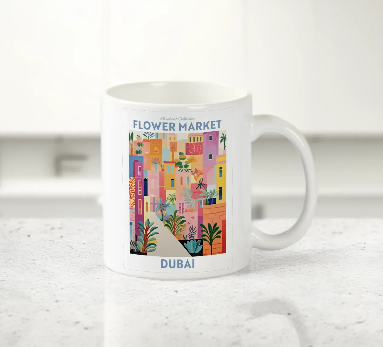 Mercato dei fiori di Dubai, Emirati Arabi Uniti - Viaggio Botanico tazza in ceramica da Peaches Art Prints