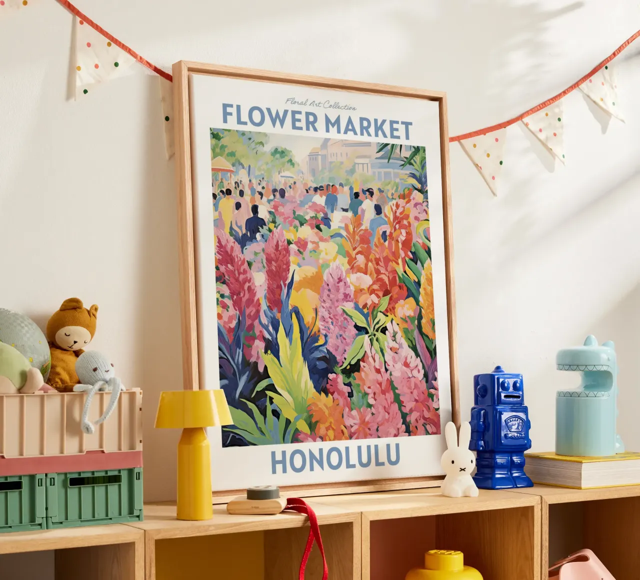 Mercato dei fiori, Honolulu, Hawaii - Viaggio Botanico tela con Cornice a cassetta da Peaches Art Prints