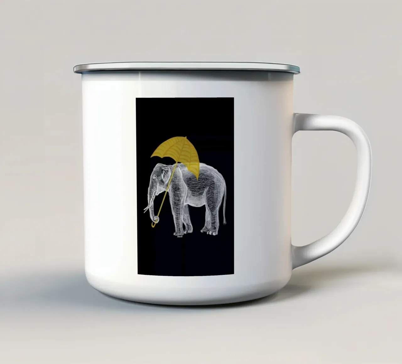Elephant with Umbrella 2 tazza in smalto da Amalia Restrepo