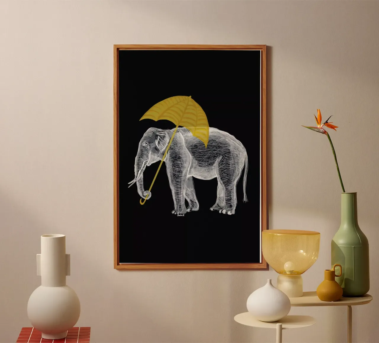 Elephant with Umbrella 2 alluminio dibond da Amalia Restrepo