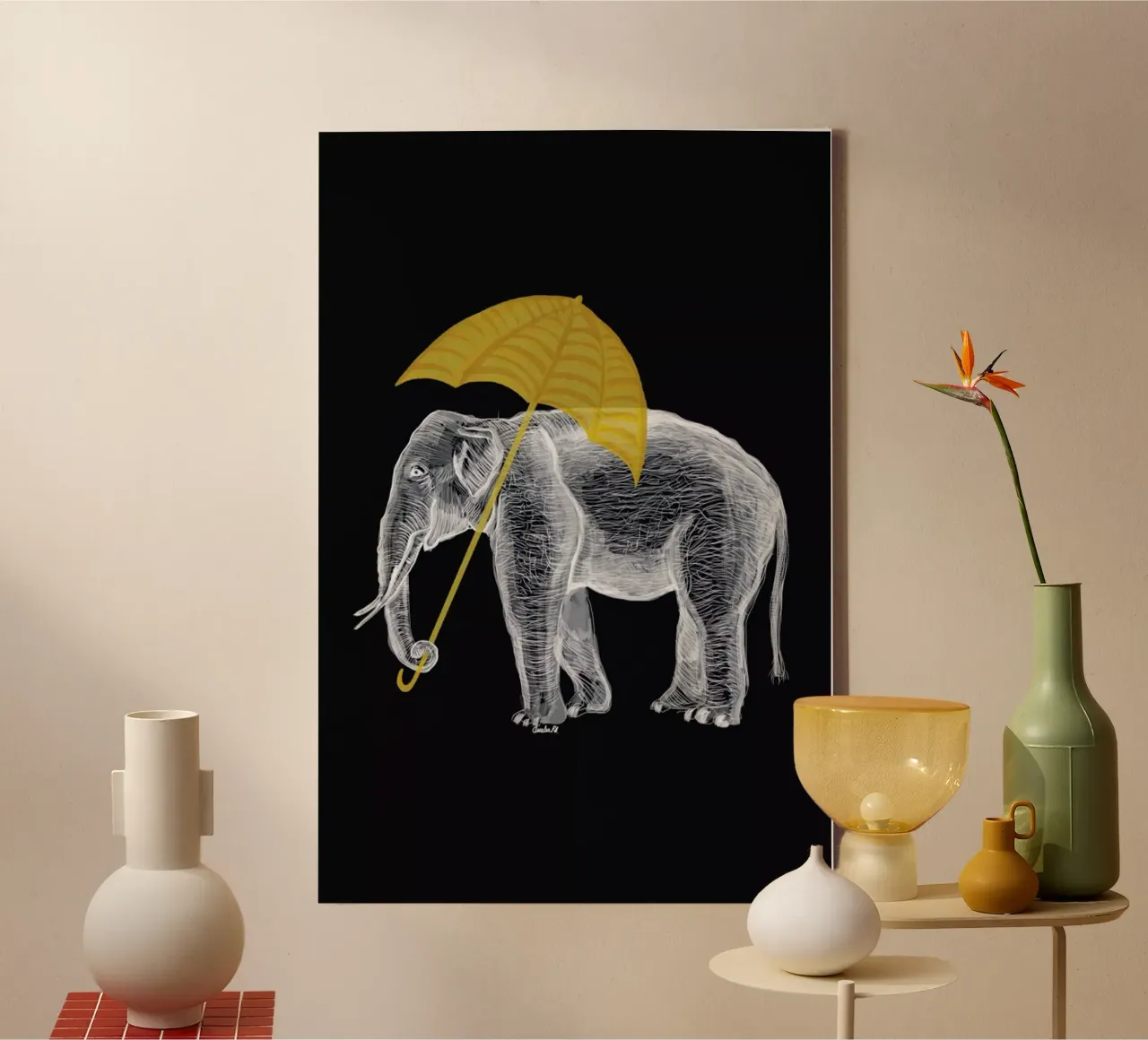 Elephant with Umbrella 2 tela con Cornice a cassetta da Amalia Restrepo