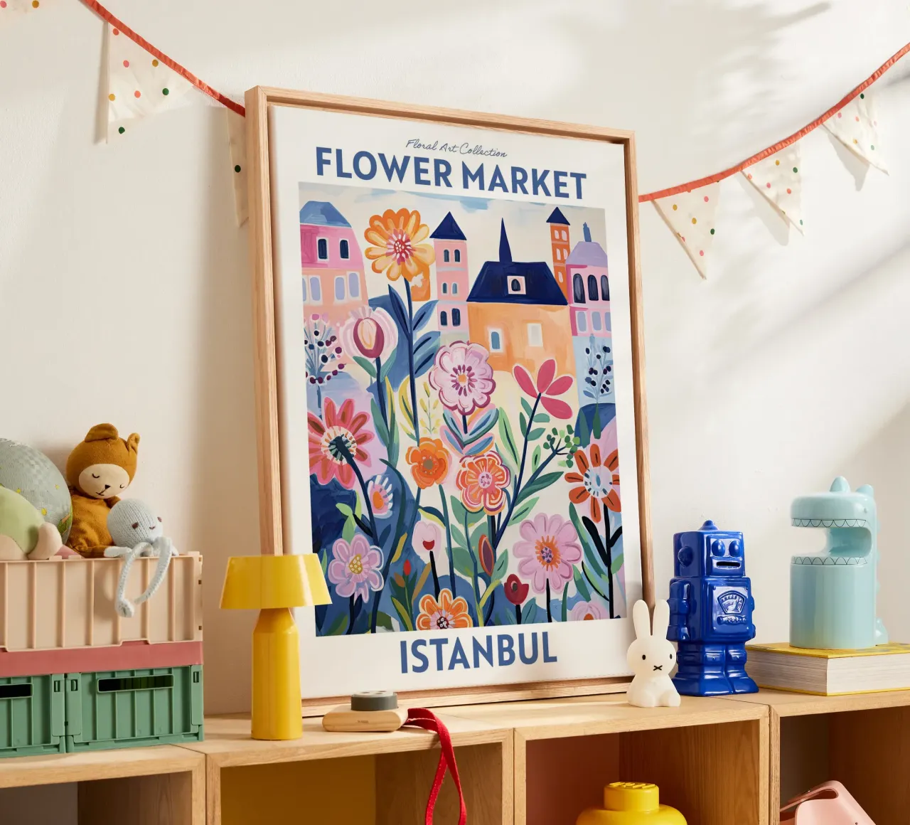 Mercato dei fiori, Istanbul, Turchia - Viaggio botanico tela con Cornice a cassetta da Peaches Art Prints
