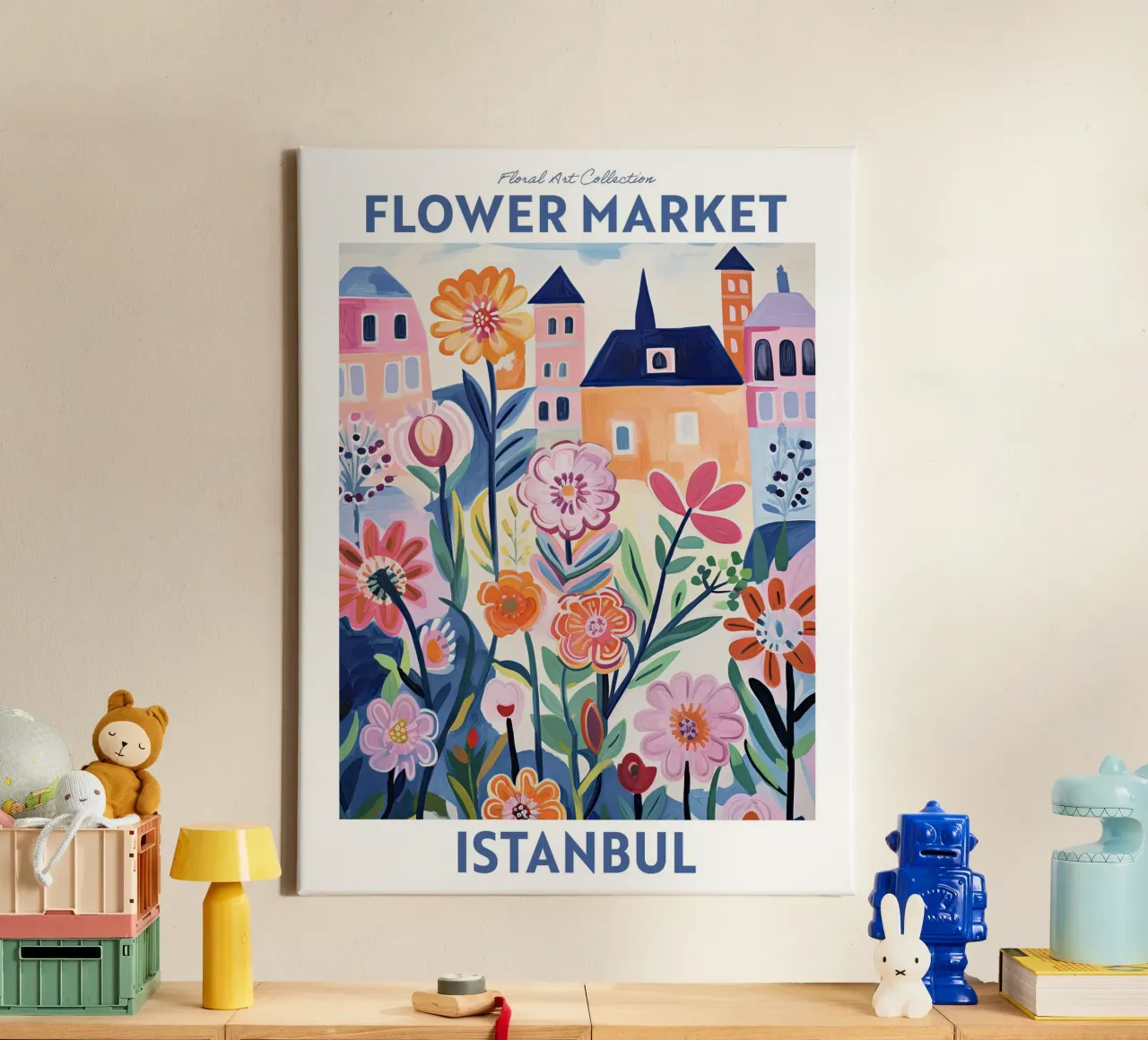 Mercato dei fiori, Istanbul, Turchia - Viaggio botanico tela con Cornice a cassetta da Peaches Art Prints
