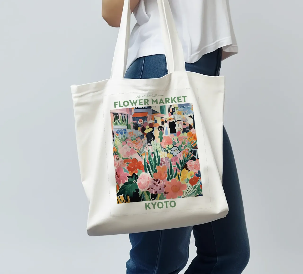 Mercato dei fiori, Kyoto, Giappone - Viaggio Botanico borsa in juta da Peaches Art Prints