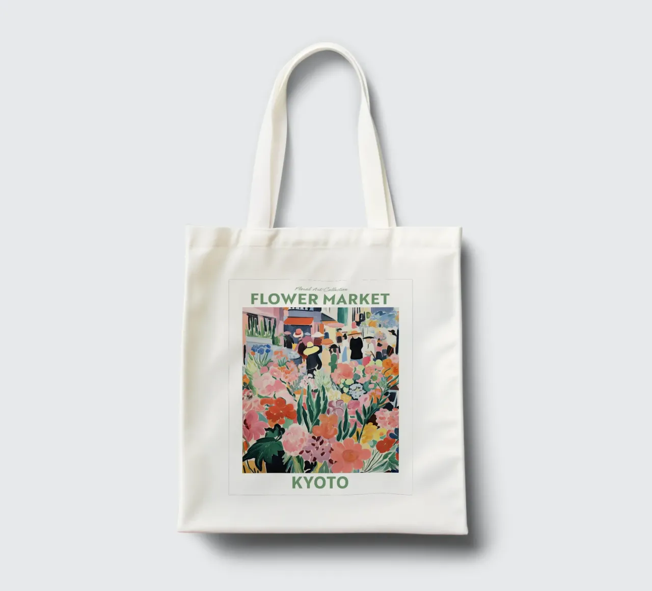 Mercato dei fiori, Kyoto, Giappone - Viaggio Botanico borsa in juta da Peaches Art Prints