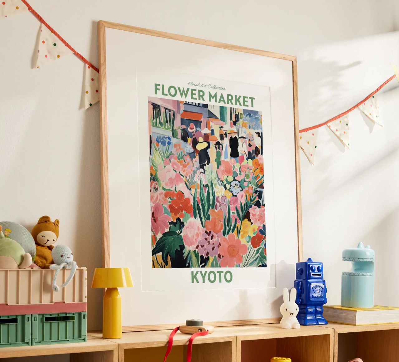 Bloemenmarkt, Kyoto, Japan - Travel Botanical poster van Peaches Art Prints