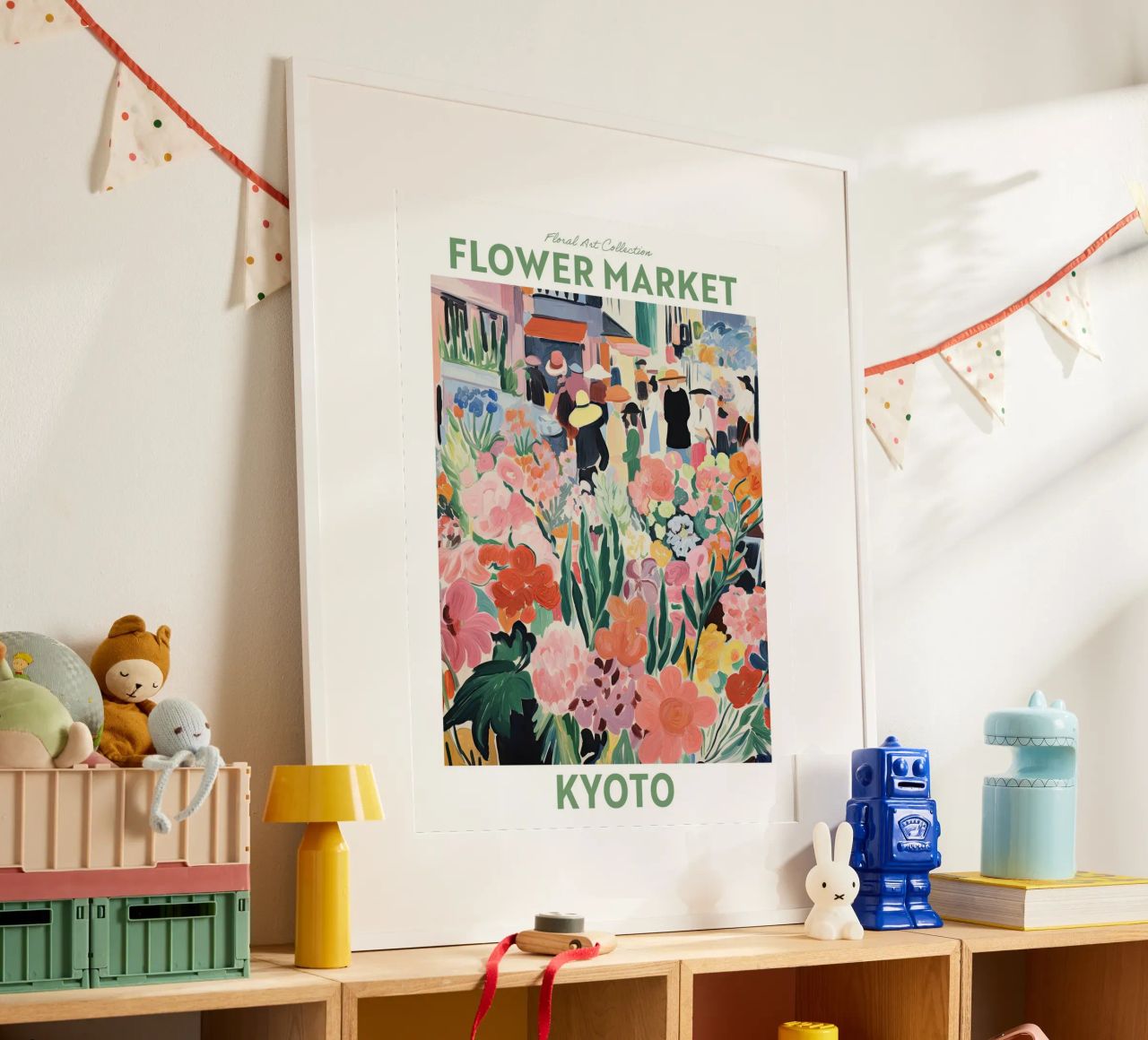 Bloemenmarkt, Kyoto, Japan - Travel Botanical poster van Peaches Art Prints