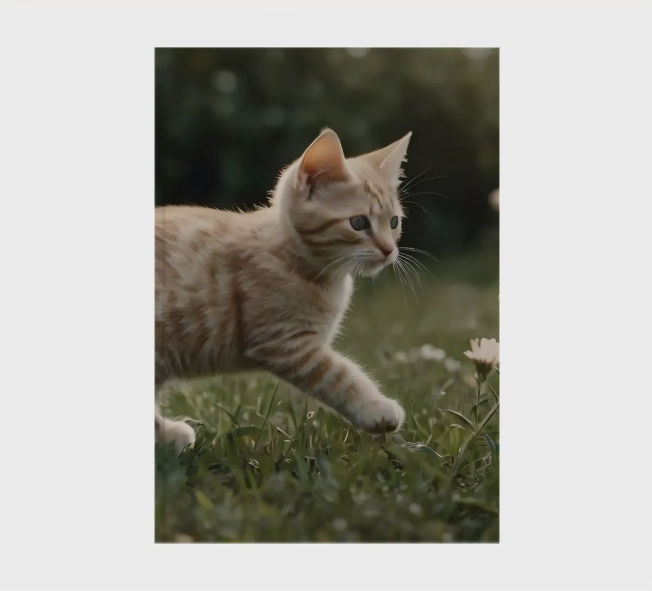 Chaton enjoué explorant un jardin fleuri par une journée ensoleillée. carnet de notes de DesignDoodle