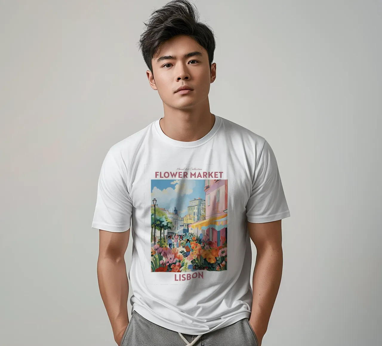 Mercato dei fiori, Lisbona, Portogallo Viaggio botanico t-shirt da Peaches Art Prints
