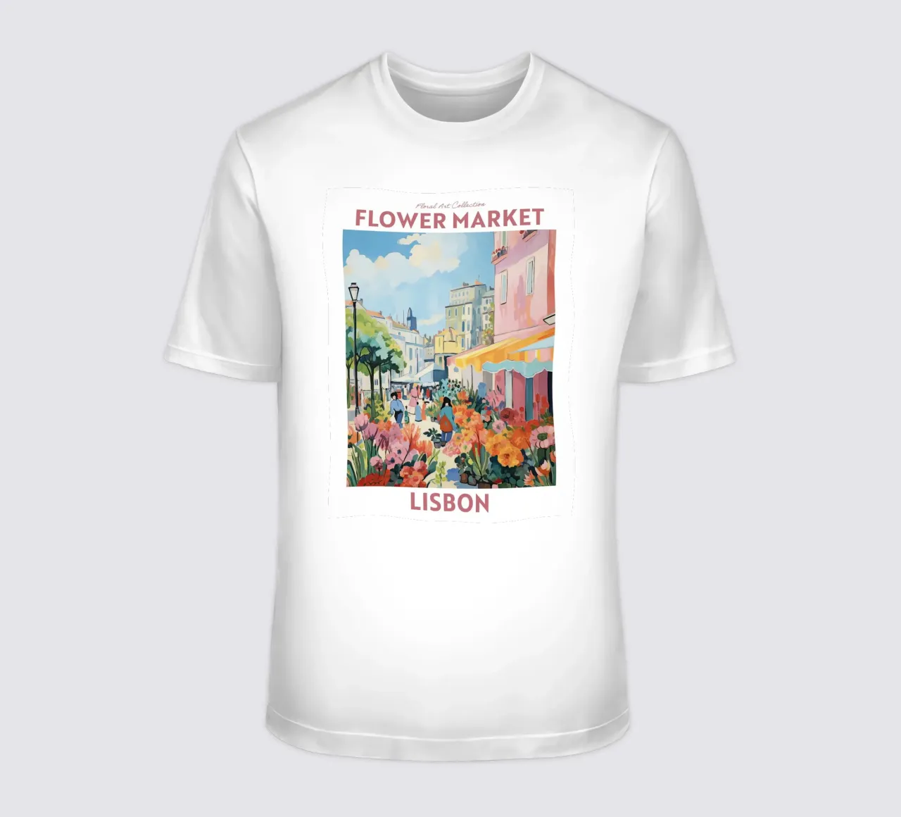 Mercato dei fiori, Lisbona, Portogallo Viaggio botanico t-shirt da Peaches Art Prints