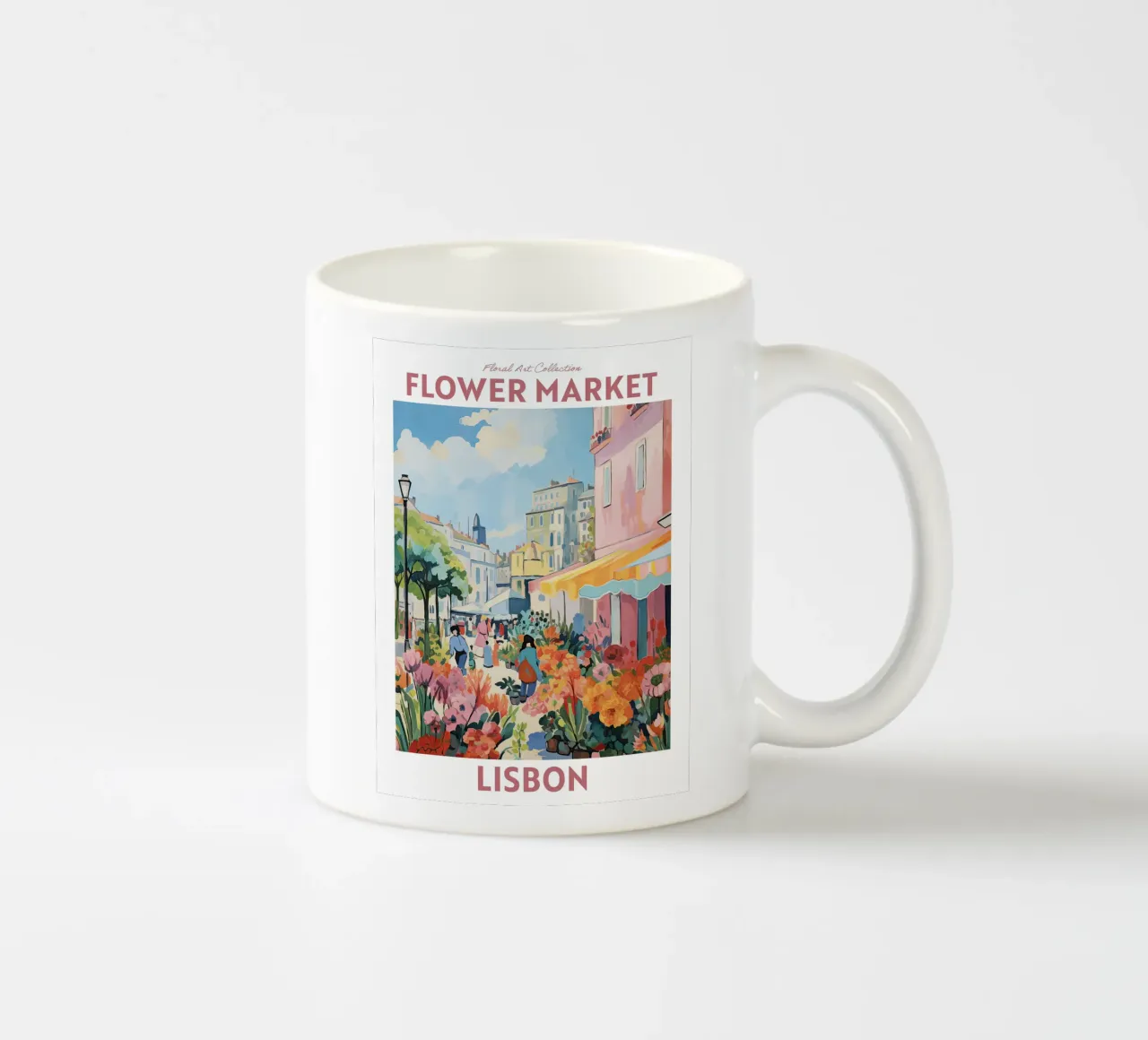 Mercato dei fiori, Lisbona, Portogallo Viaggio botanico tazza in ceramica da Peaches Art Prints