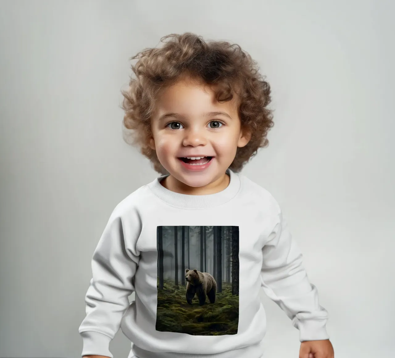 Maestoso orso bruno che si aggira in una foresta nebbiosa all'alba felpa neonato da DesignDoodle