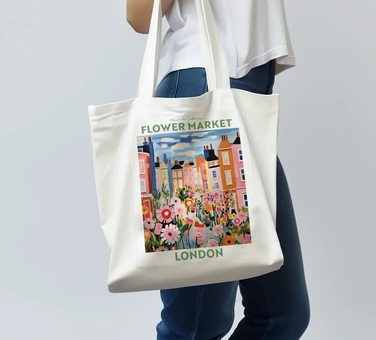 Mercato dei fiori, Londra, Inghilterra, Viaggio botanico borsa in juta da Peaches Art Prints