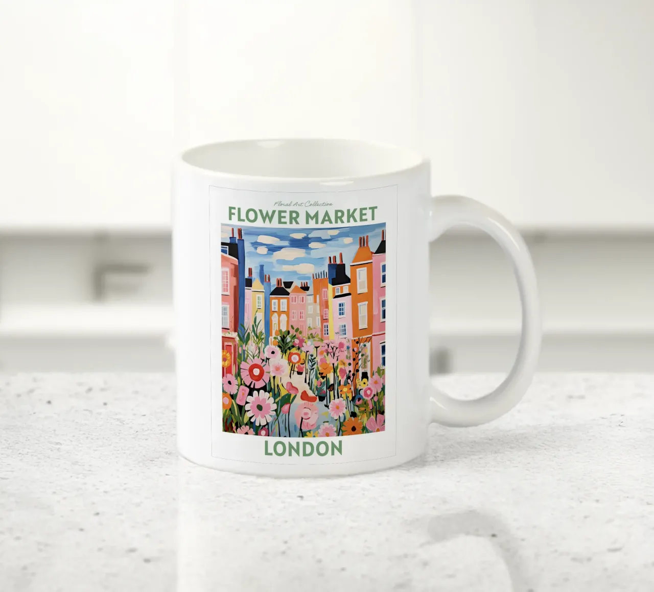 Mercato dei fiori, Londra, Inghilterra, Viaggio botanico tazza in ceramica da Peaches Art Prints