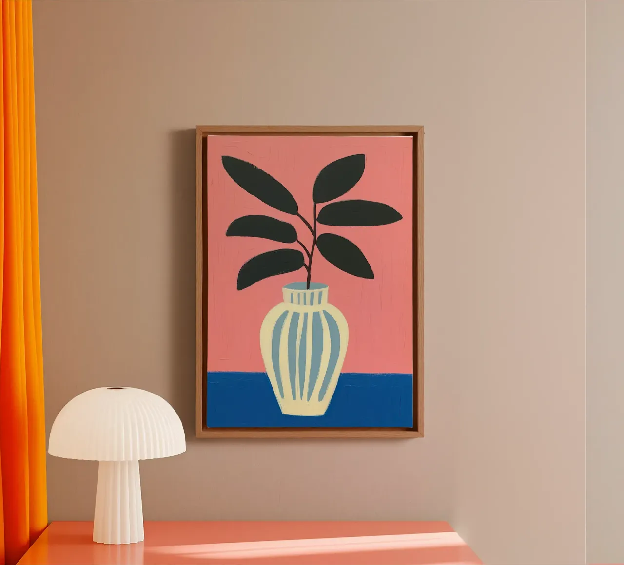 Botanisch Abstrakt Rosa Minimalistisch Henri Matisse Style Leinwand mit Schattenfugenrahmen von Euphoria Theresa