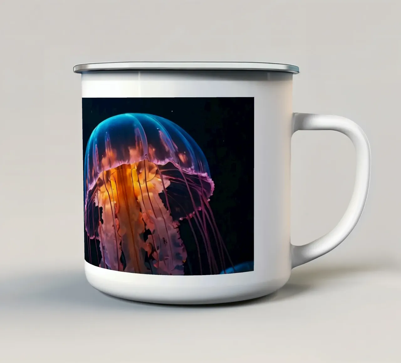Vibranti meduse nuotano con grazia nelle acque scure tazza in smalto da DesignDoodle