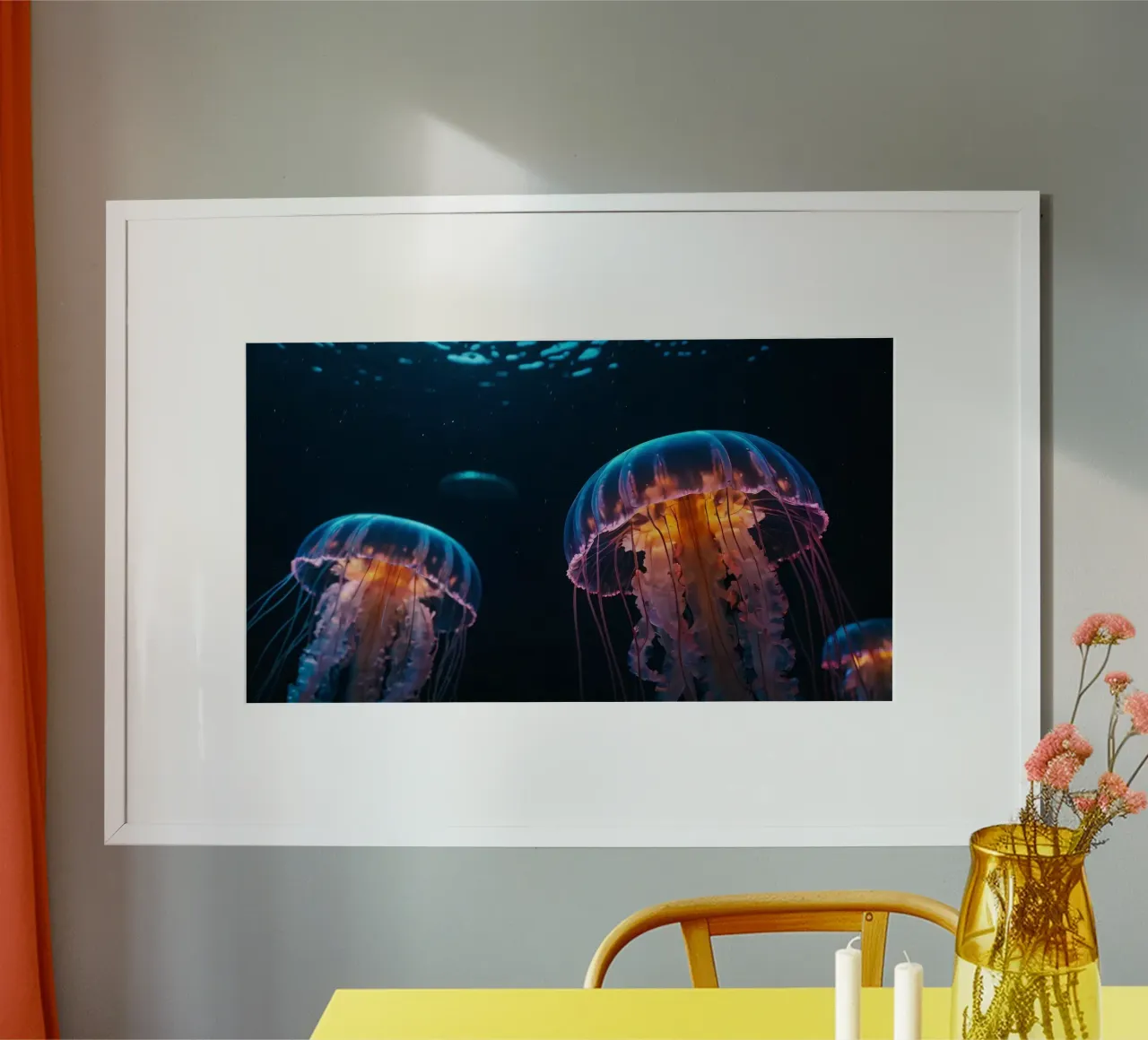 Vibranti meduse nuotano con grazia nelle acque scure carta hahnemühle da DesignDoodle