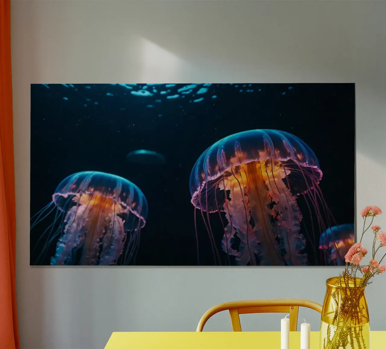 Vibranti meduse nuotano con grazia nelle acque scure carta hahnemühle da DesignDoodle