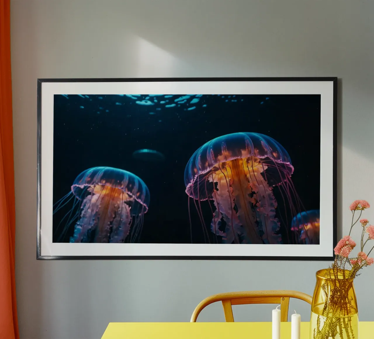 Vibranti meduse nuotano con grazia nelle acque scure carta hahnemühle da DesignDoodle
