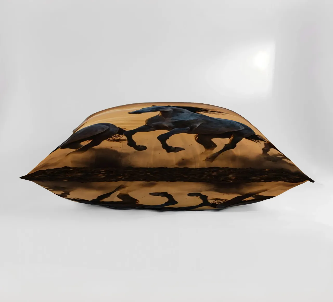 Horses running across an open field at sunset dramatic cloud decorative cushion by DesignDoodle