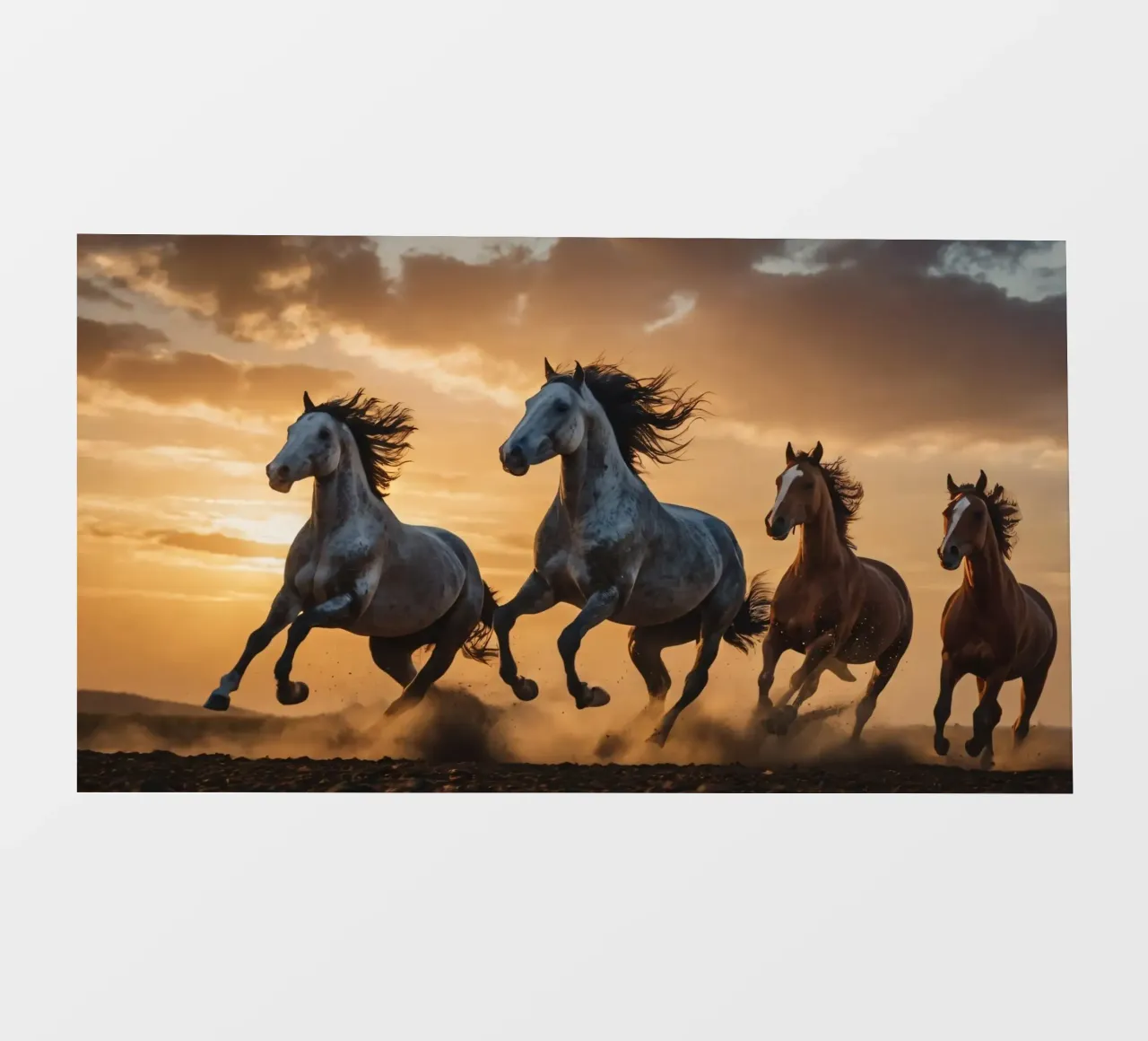 Horses running across an open field at sunset dramatic cloud photo wallpaper by DesignDoodle