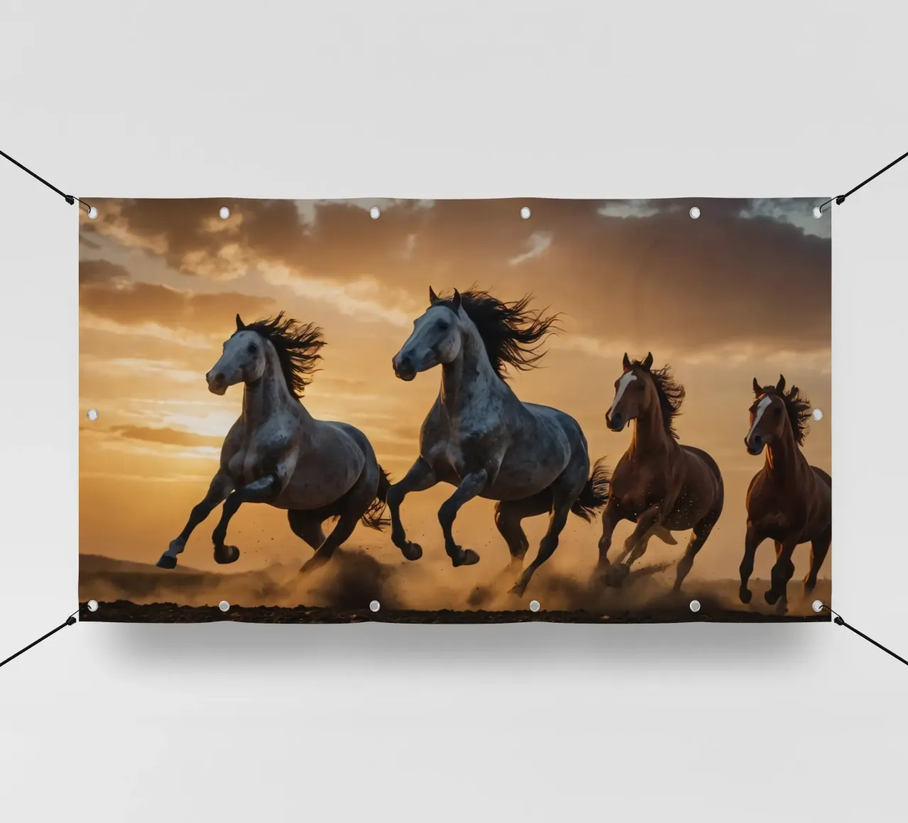 Horses running across an open field at sunset dramatic cloud pvc cover by DesignDoodle