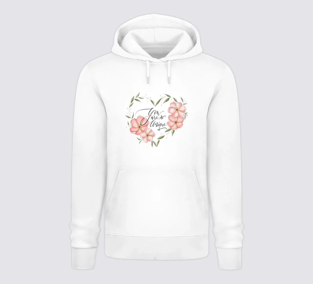 Cuore floreale e dichiarazione d'amore e di apprezzamento. Unico felpa con cappuccio da CalliLetters