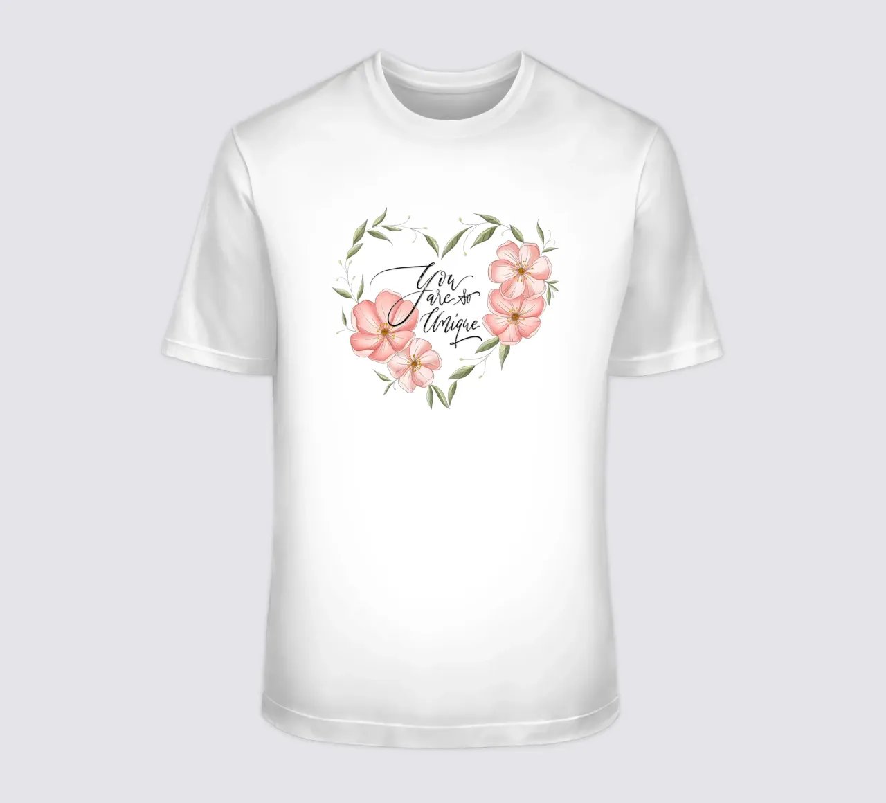 Cuore floreale e dichiarazione d'amore e di apprezzamento. Unico t-shirt da CalliLetters