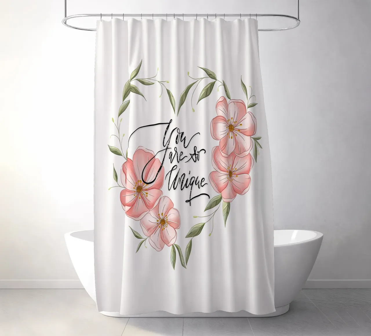Flower heart and declaration of love and appreciation. Unique shower curtain by CalliLetters