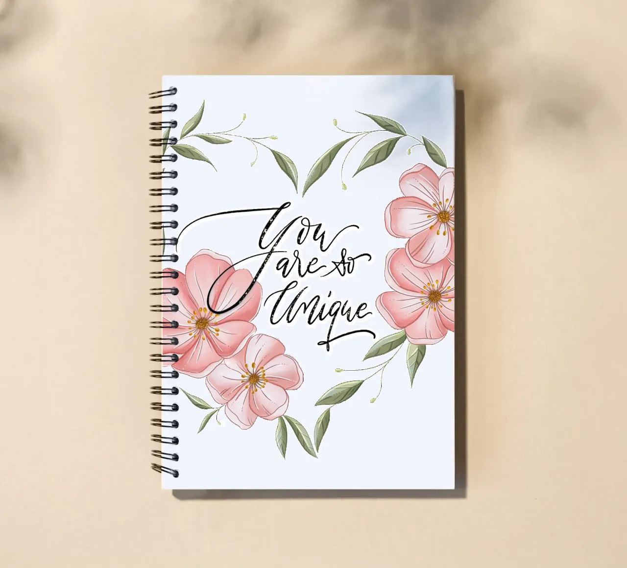 Flower heart and declaration of love and appreciation. Unique spiral notebook by CalliLetters