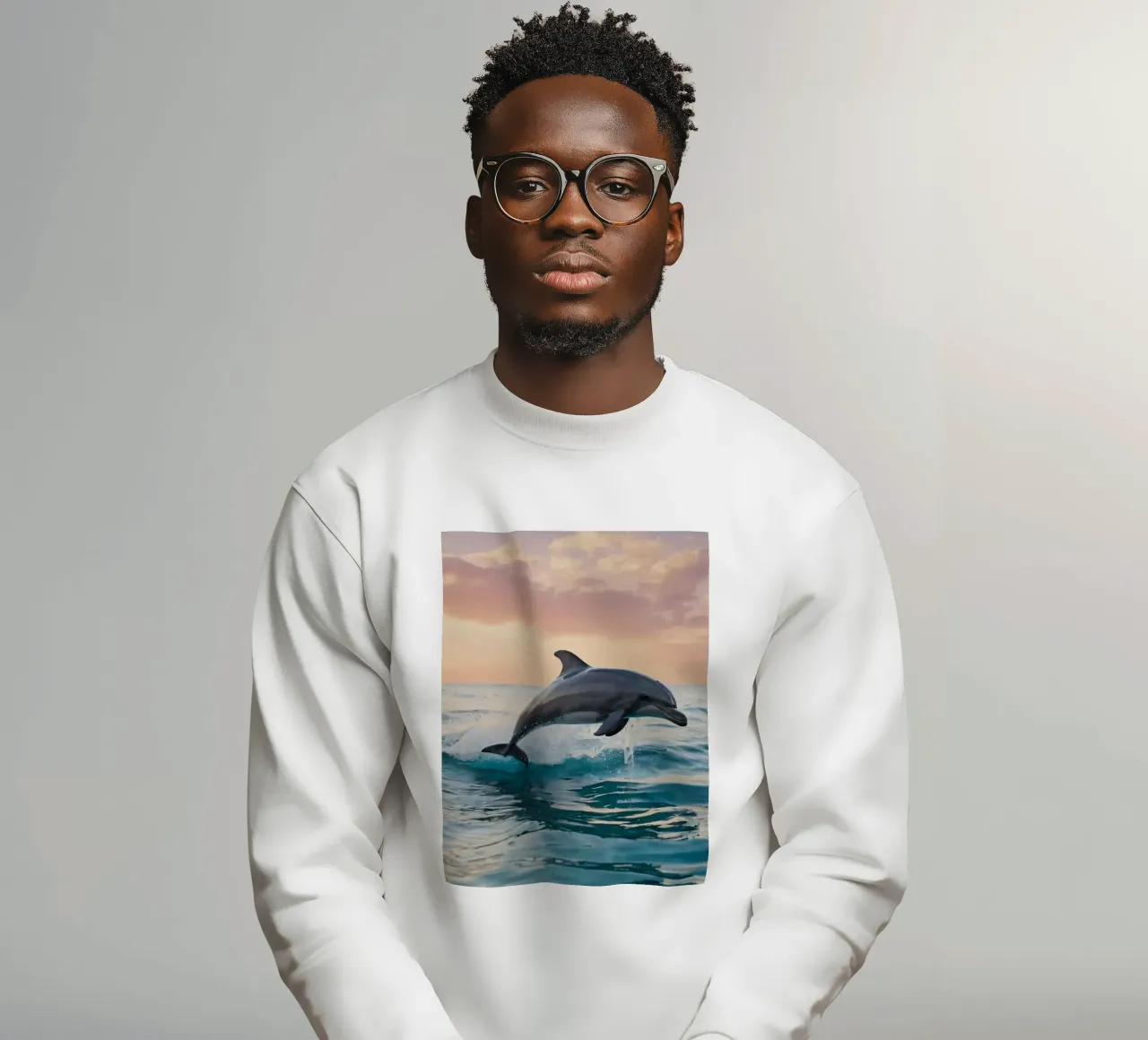 Delphin springt anmutig über die Meeresoberfläche Sonnenuntergang Sweatshirt von DesignDoodle