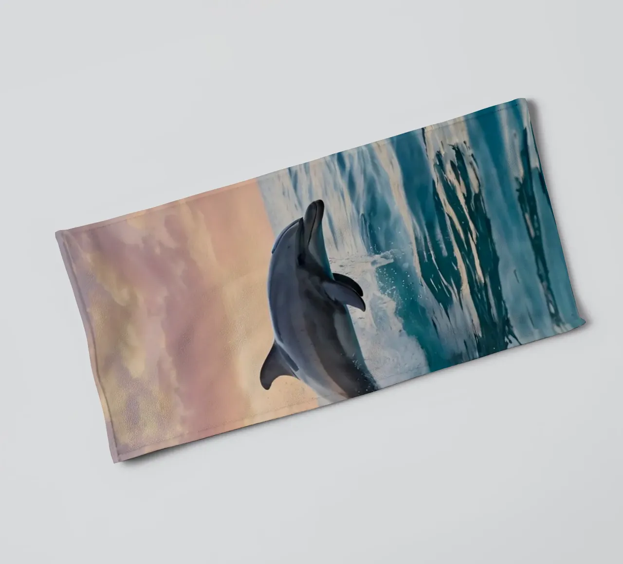 Dolfijn springt sierlijk boven het oceaanoppervlak zonsondergang badhanddoek van DesignDoodle