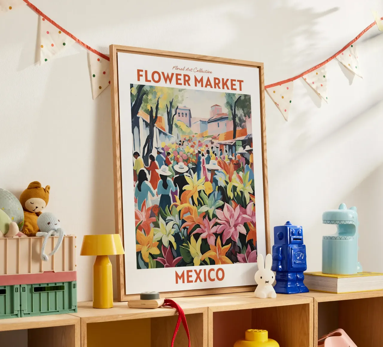 Mercato dei fiori, Messico, Viaggio botanico plexiglass da Peaches Art Prints