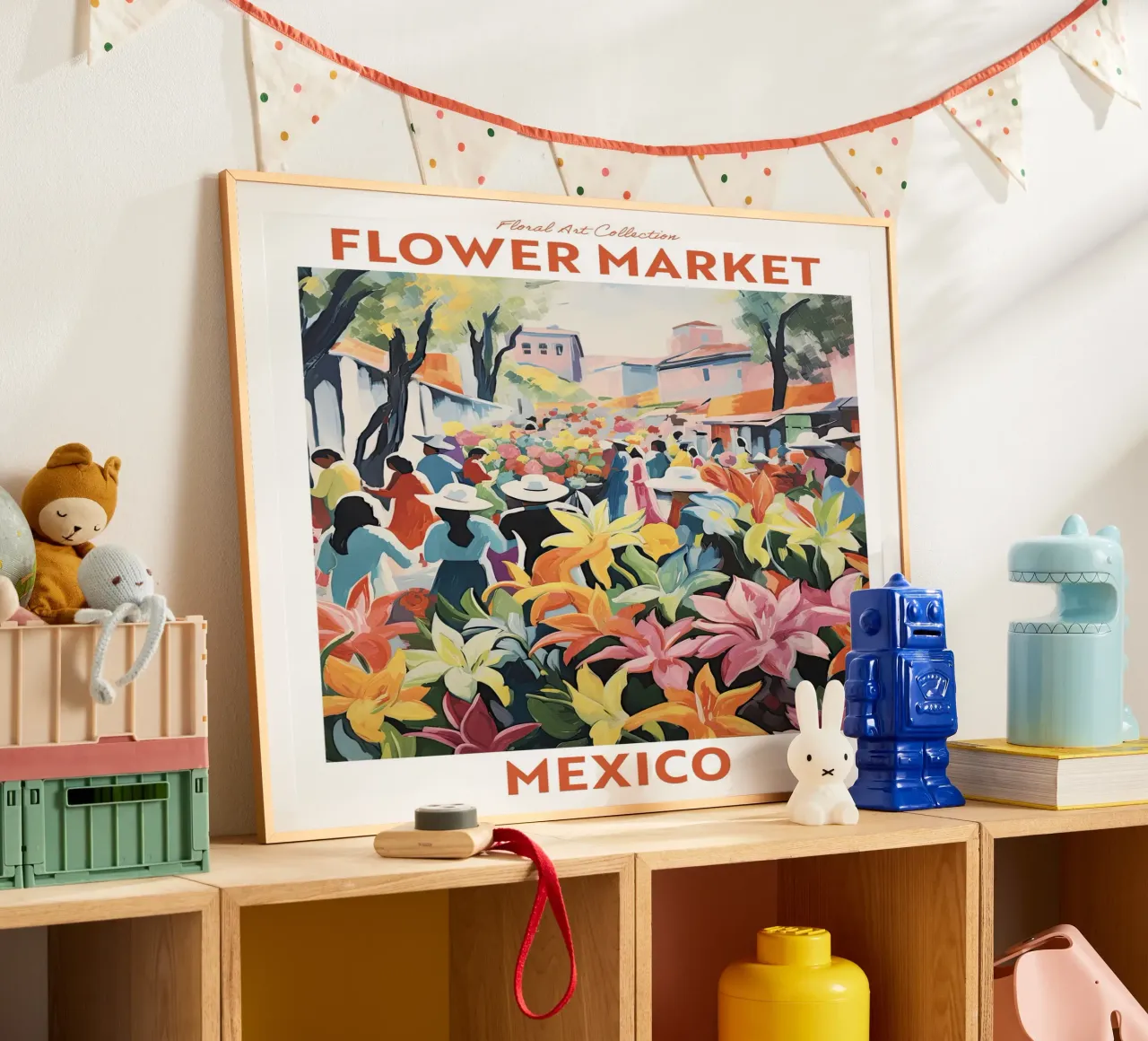 Mercato dei fiori, Messico, Viaggio botanico carta hahnemühle da Peaches Art Prints