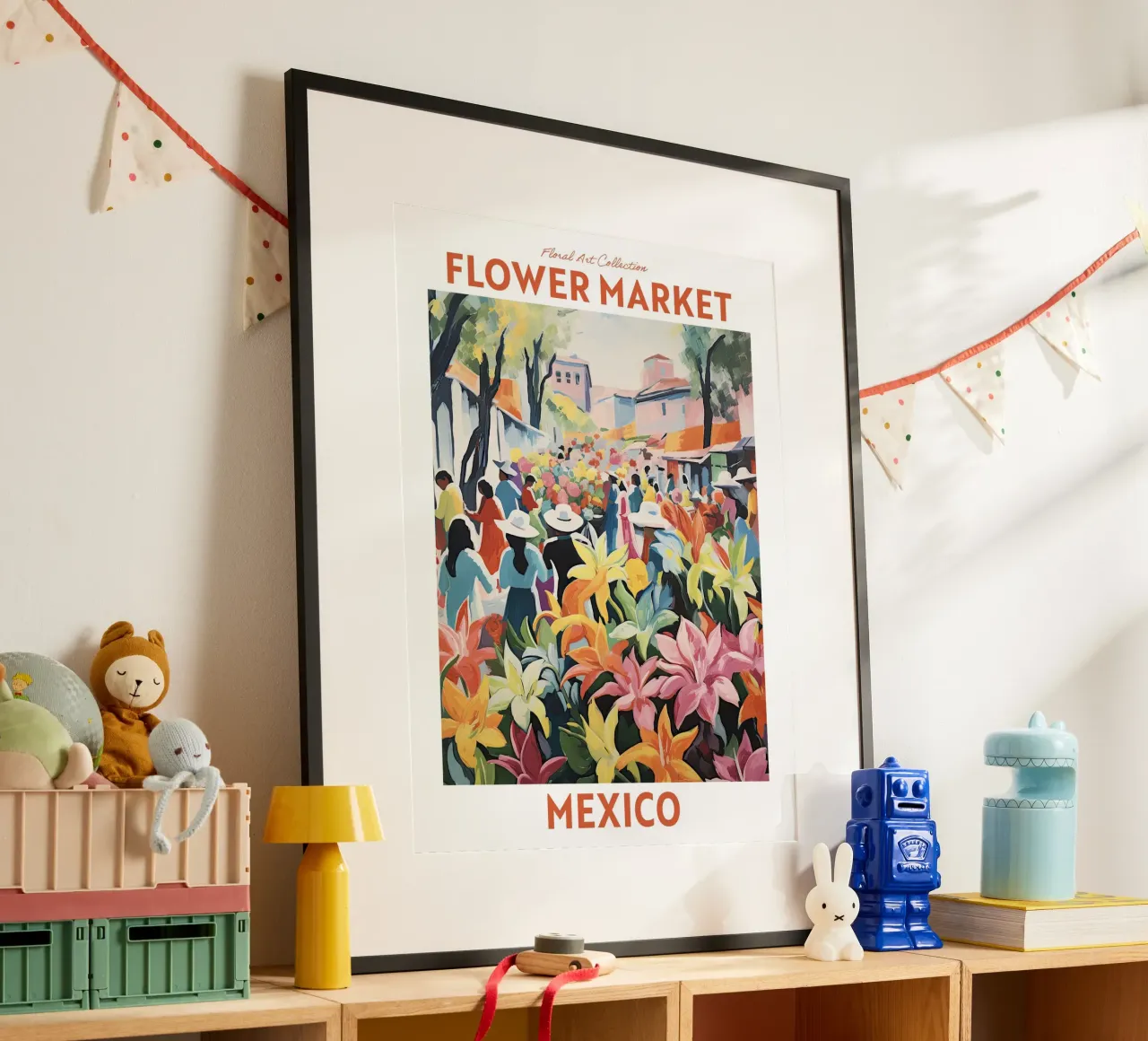 Mercato dei fiori, Messico, Viaggio botanico carta hahnemühle da Peaches Art Prints