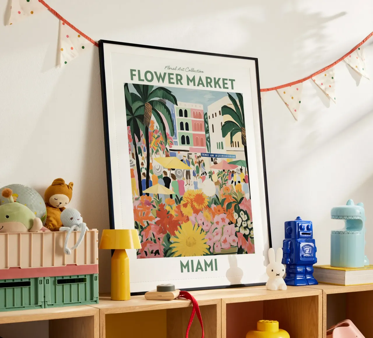 Mercado de Flores, Miami, Forida, EE.UU., Viaje Botánico poster con marco de madera de Peaches Art Prints
