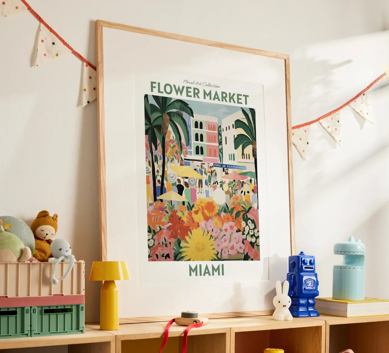 Mercado de Flores, Miami, Forida, EE.UU., Viaje Botánico poster con marco de madera de Peaches Art Prints
