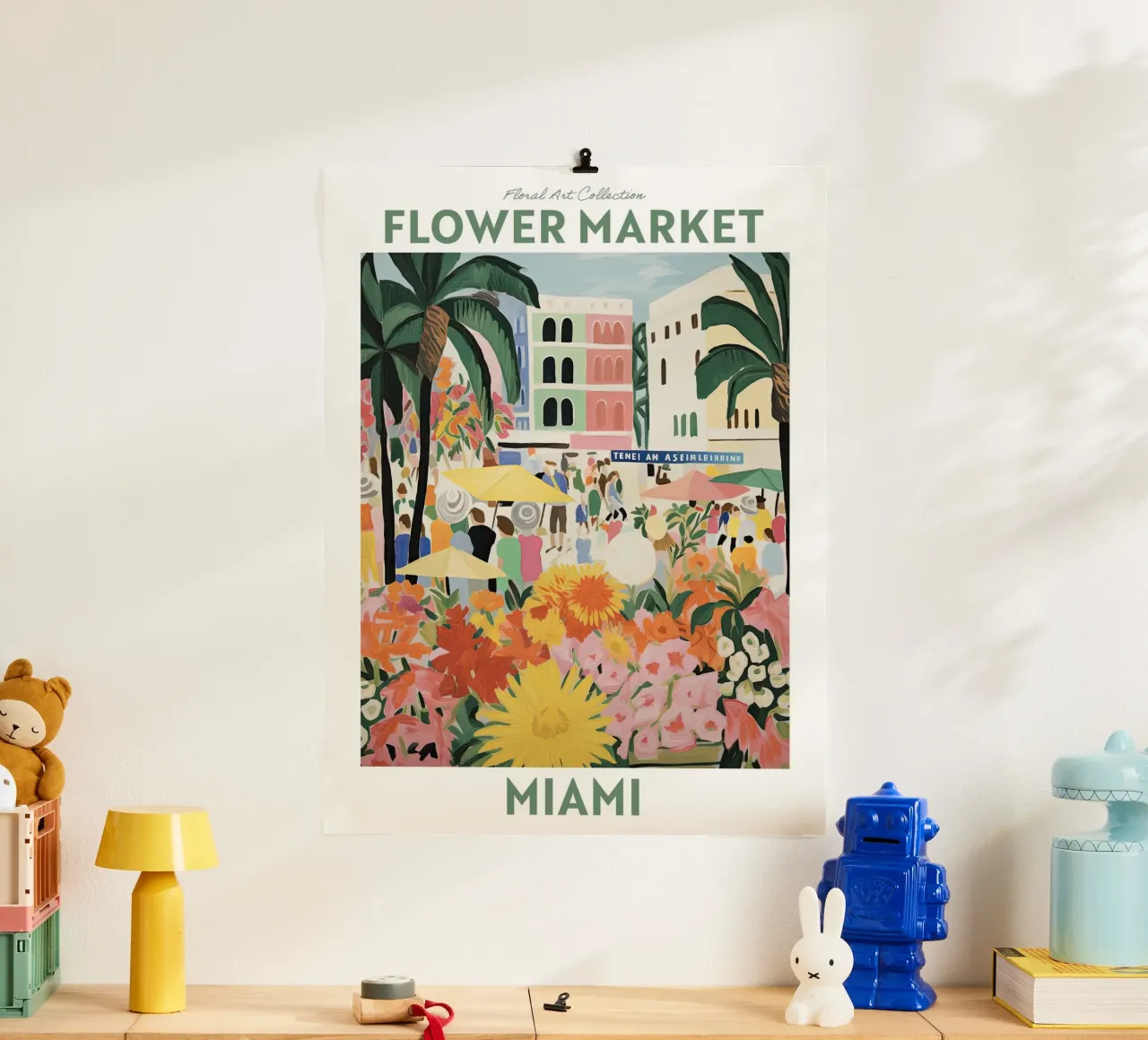 Mercado de Flores, Miami, Forida, EE.UU., Viaje Botánico poster con marco de madera de Peaches Art Prints