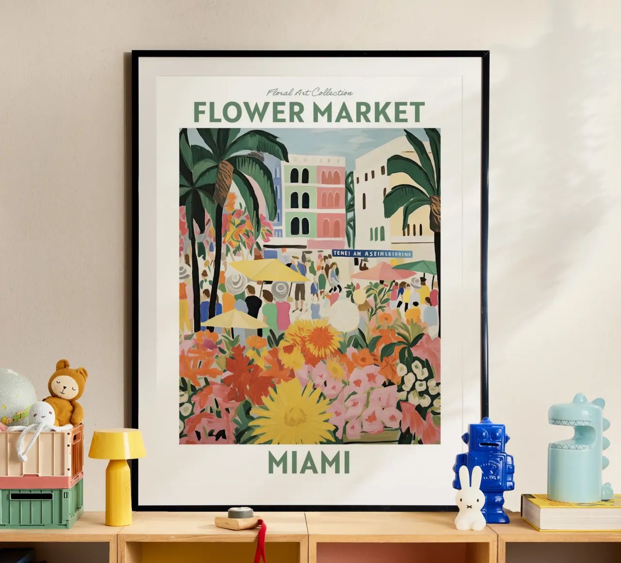 Mercado de Flores, Miami, Forida, EE.UU., Viaje Botánico poster con marco de madera de Peaches Art Prints