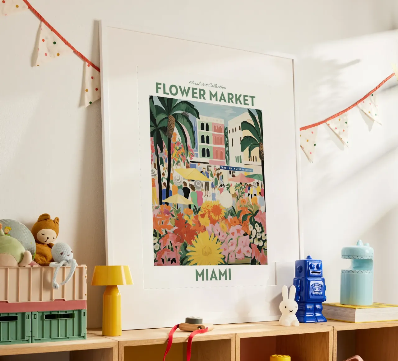 Mercado de Flores, Miami, Forida, EE.UU., Viaje Botánico poster con marco de madera de Peaches Art Prints