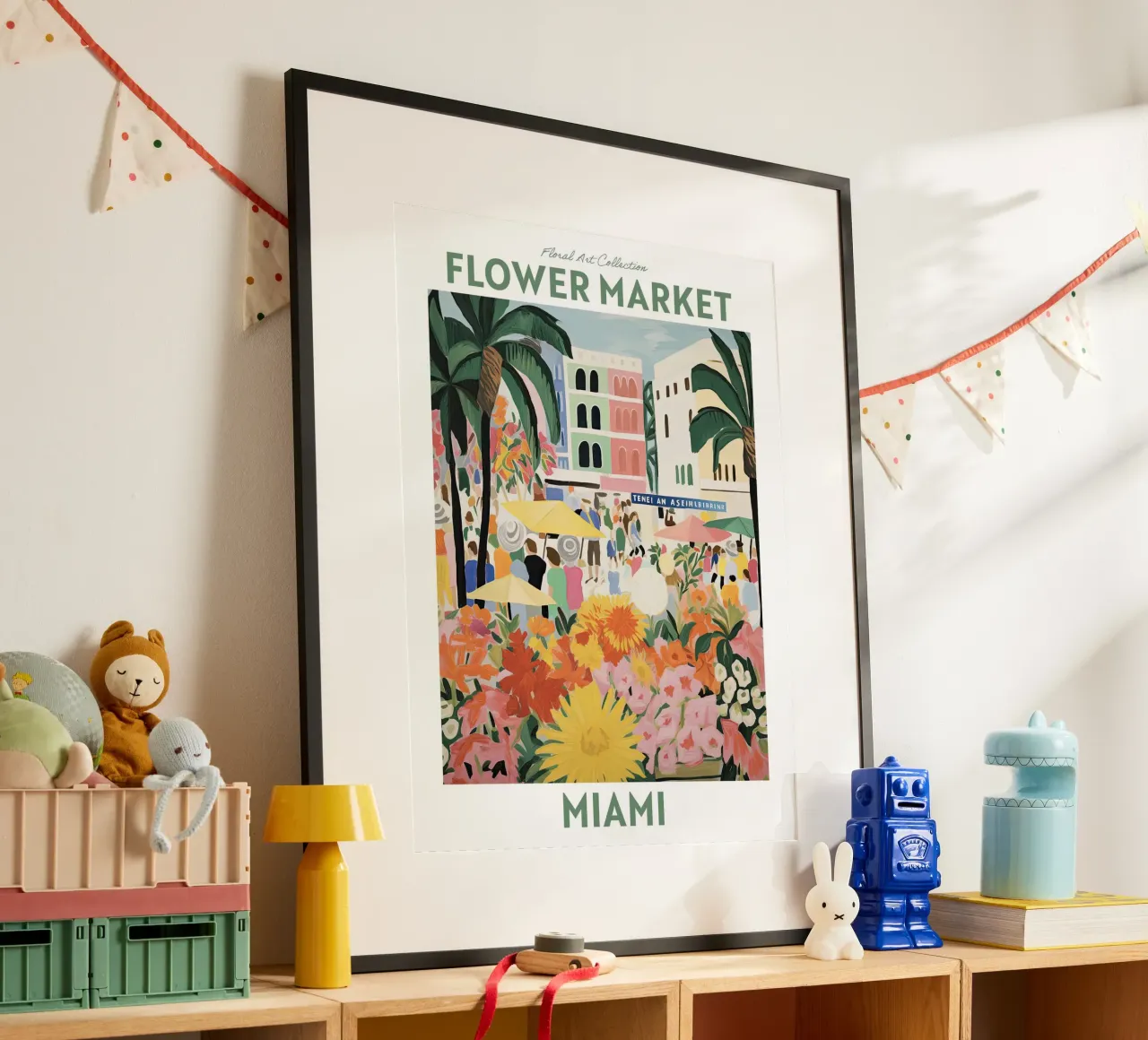 Mercado de Flores, Miami, Forida, EE.UU., Viaje Botánico poster con marco de madera de Peaches Art Prints