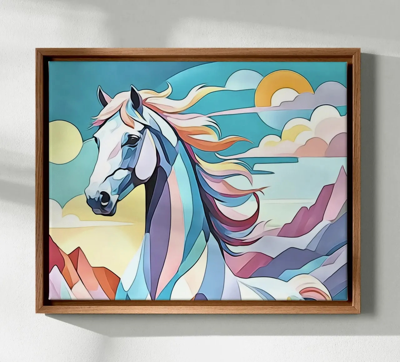 Paarden in pastel #2 canvas met Baklijst van ZAMART - PopArt