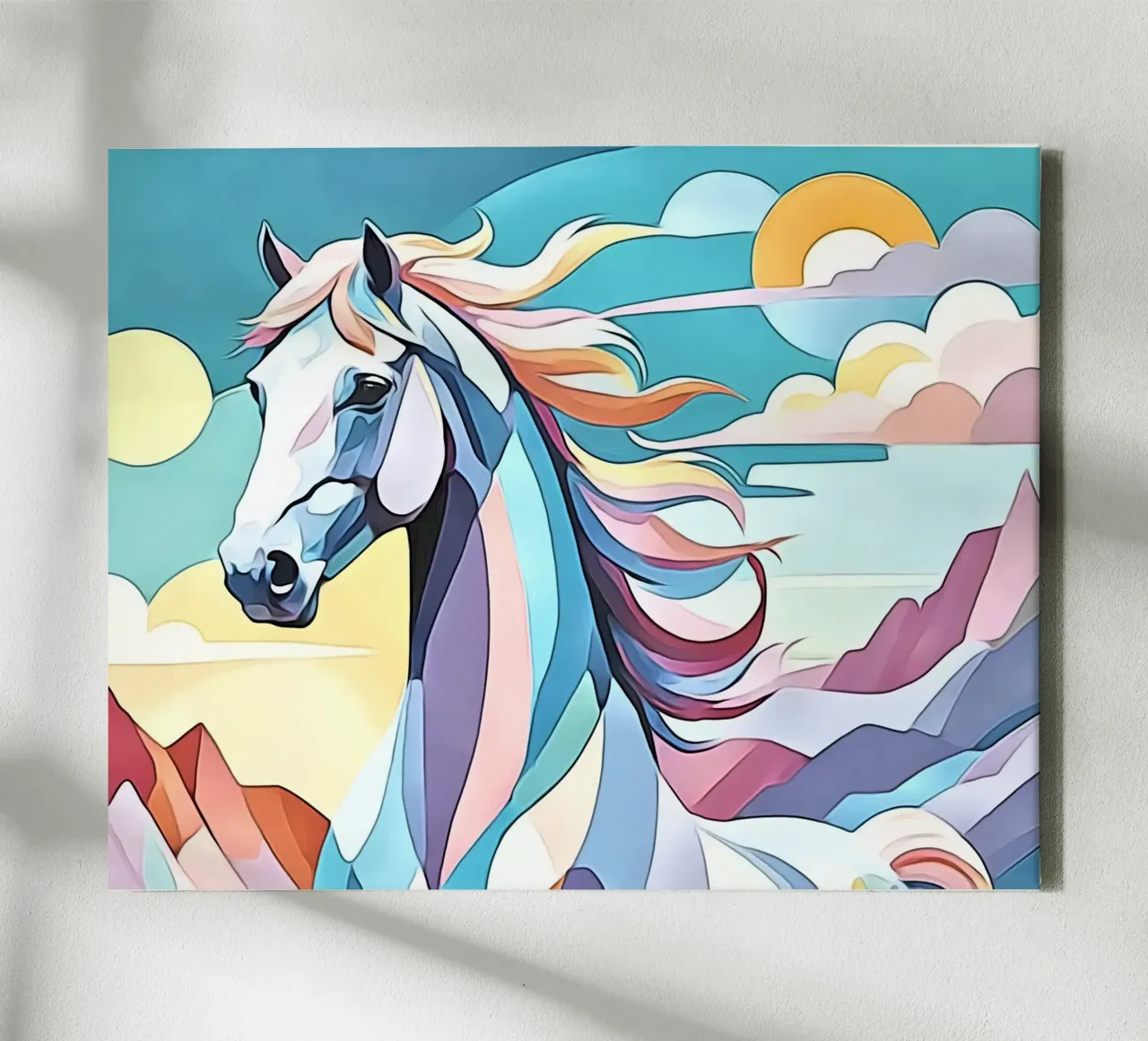 Paarden in pastel #2 canvas met Baklijst van ZAMART - PopArt